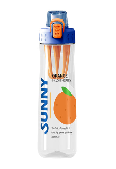 جاجة شاكر بلاستيكية من سلسلة الفاكهة مع غطاء علوي بلمسة واحدة ومقبض (1000 مل) (برتقالي)
