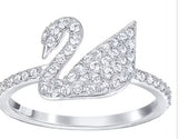 خاتم Swarovski Iconic Swan أبيض، مطلي بالروديوم
