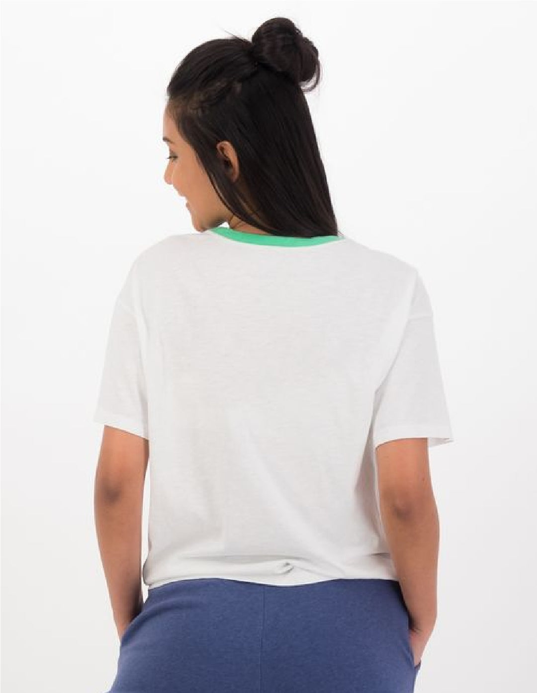 Half-sleeve blouse in white and green colors