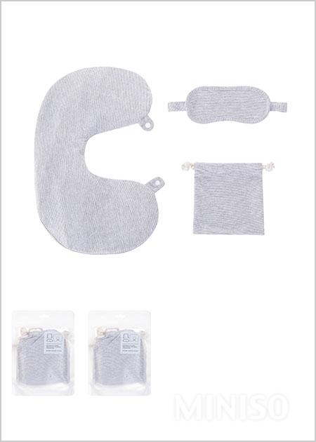 وسادة رقبة قابلة للنفخ+قناع عين+حقيبة تخزين (رمادي)