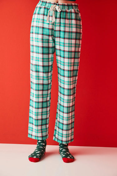 GREEN NY CHECKED PANTOLON