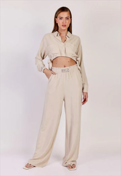 W LINEN LONG PANTS 24271836 BEIGE 01