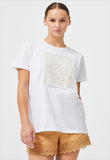 Printed T-shirt with lace details and crew neck