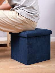 مقعد تخزين مربع من نسيج شمواه 33 سم (أزرق)