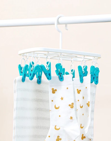 رف تجفيف قماش مستطيل الشكل مع 12 مشبك