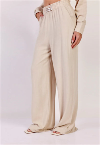 W LINEN LONG PANTS 24271836 BEIGE 01