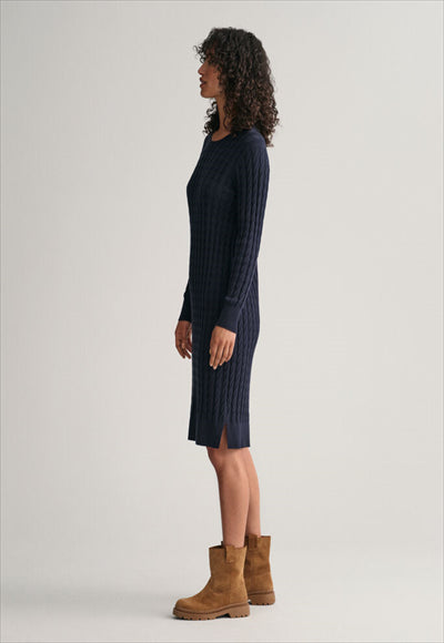 STRETCH COTTON CABLE C-NECK DRESS