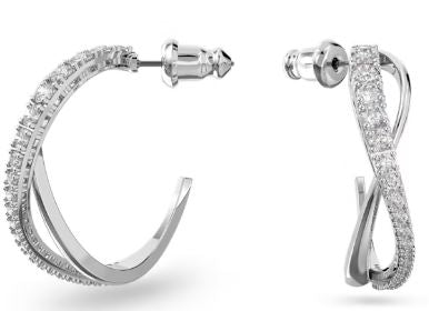 أقراط دائرية ملتوية أبيض، مطلي بالروديوم