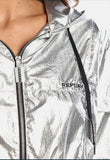 Long-sleeved cropped jacket with a small logo on the chest