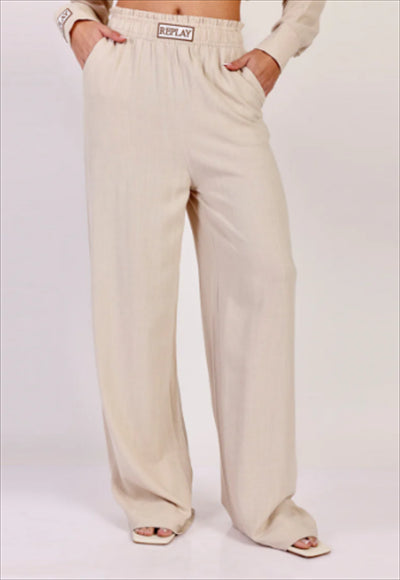 W LINEN LONG PANTS 24271836 BEIGE 01