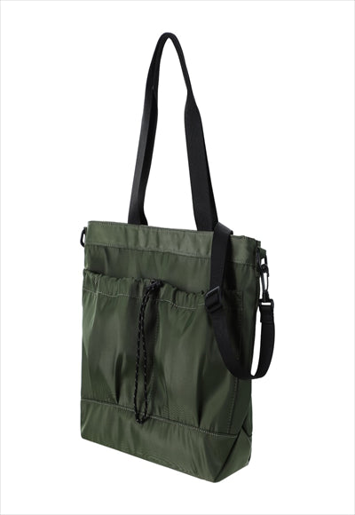 Double Pocket Drawstring Shoulder Bag (Dark Green)