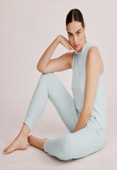 LIGHT BLUE S Back to nature women tank and pants set sand