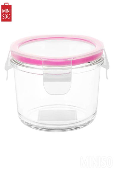 حاوية طعام زجاجية دائرية من البورسليكات عالية 350 مل (وردي)
