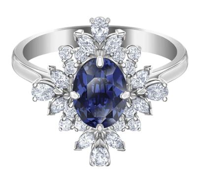 Palace design ring, blue, rhodium-plated