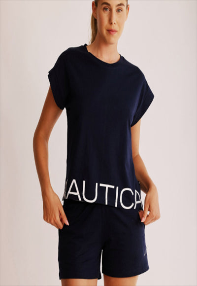 NAVY L Summer breeze shirt&shorts women set