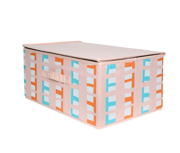 صندوق تخزين قماش مع غطاء حجم كبير لون زهري