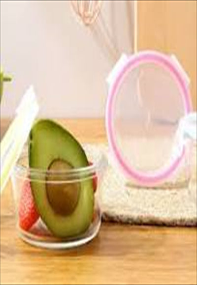 حافظة طعام مستديرة من زجاج البورسليكات العالي 350 مل (أزرق)