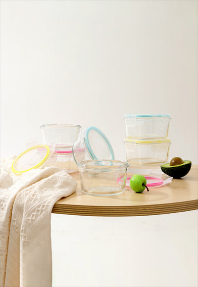 وعاء طعام دائري زجاجي من البورسليكات العالي 350 مل (أصفر)