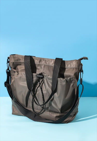 Shoulder bag with drawstring and double pockets (Gray)