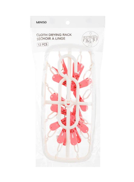 رف تجفيف قماش مستطيل الشكل مع 12 مشبك