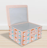 Canvas storage box with lid large size pink color