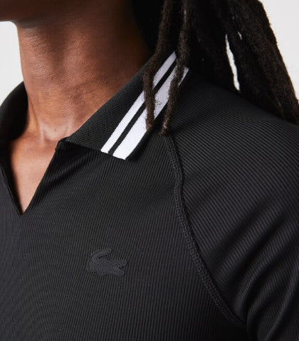 قميص بولو نسائي قصير مضلع ومطاطي من مجموعة Lacoste SPORT