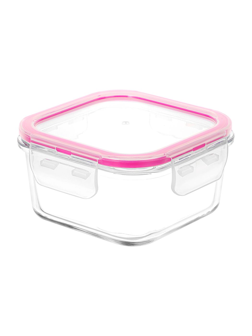 علبة طعام مربعة زجاجية من البورسليكات عالية 400 مل (وردي)