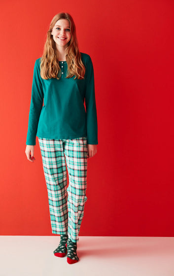 GREEN NY CHECKED PANTOLON