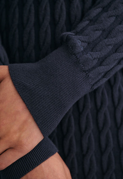 STRETCH COTTON CABLE C-NECK DRESS