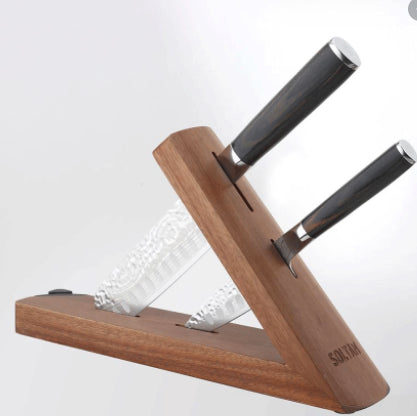 سكاكين على بلوك خشبي + طقم  مقبض ستانلس ستيل مطروق