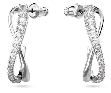 أقراط دائرية ملتوية أبيض، مطلي بالروديوم