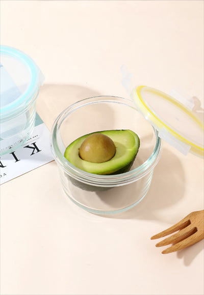 وعاء طعام دائري زجاجي من البورسليكات العالي 350 مل (أصفر)