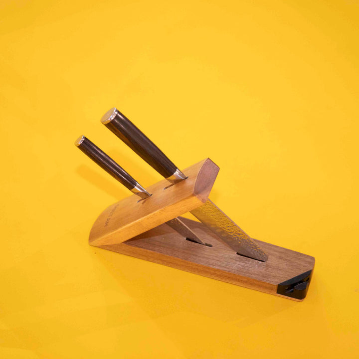 سكاكين على بلوك خشبي + طقم  مقبض ستانلس ستيل مطروق
