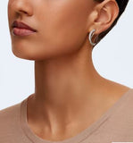 White twisted hoop earrings, rhodium-plated