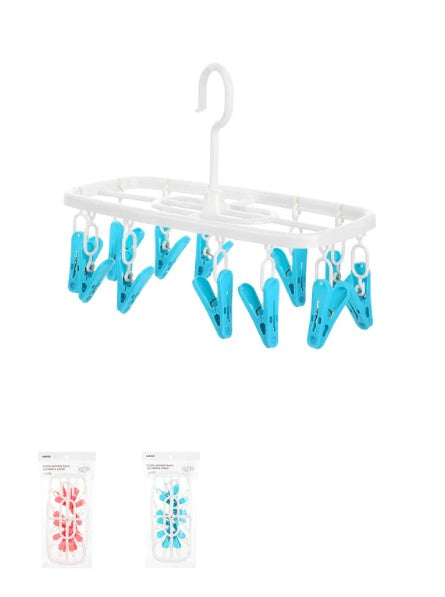 رف تجفيف قماش مستطيل الشكل مع 12 مشبك