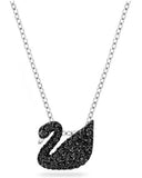 قلادة Swarovski Iconic Swan بجعة ، صغير ، أسود ، مطلي بالروديوم