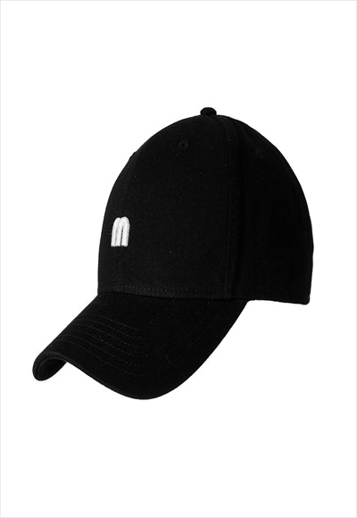 Embroidered Cotton Baseball Cap with M (Black)