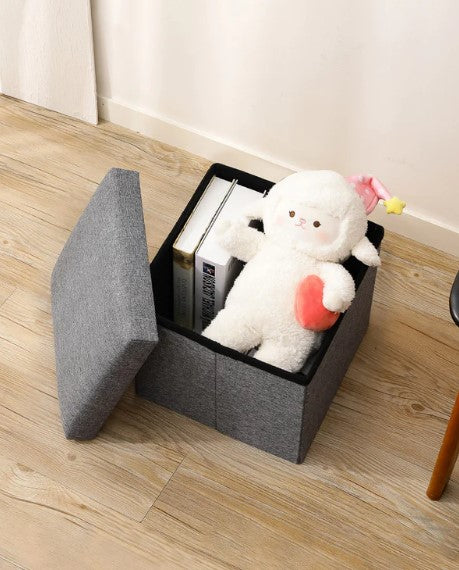 كرسي تخزين مربع من الكتان 30 سم (رمادي)