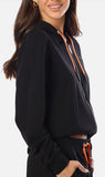 Long french zip hoodie with a large logo on the back