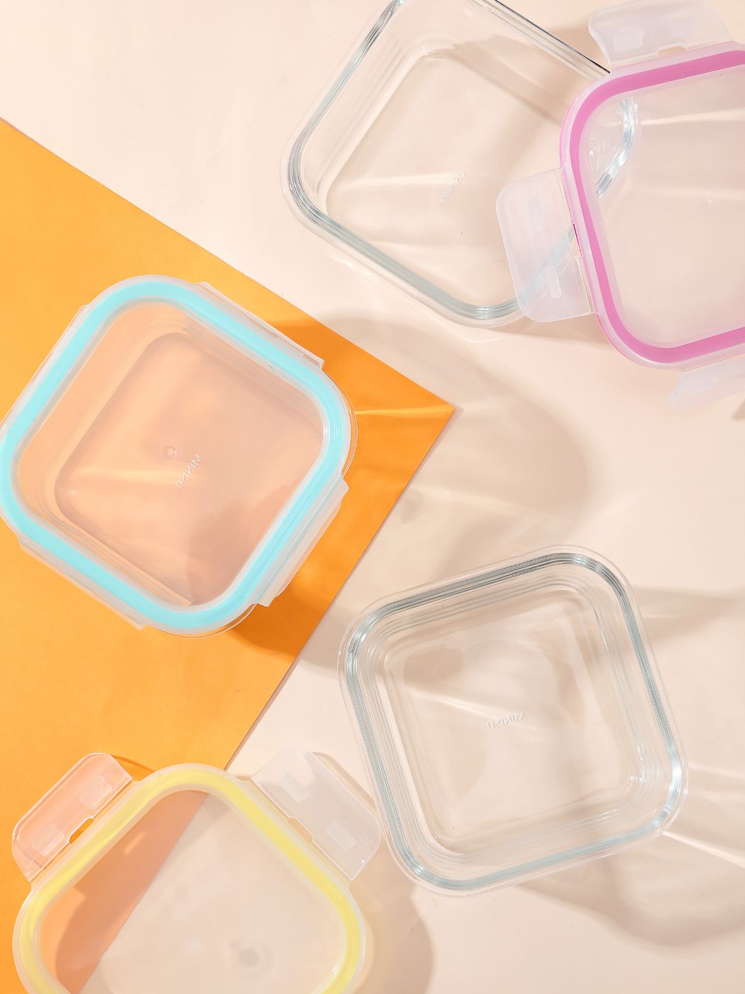 علبة طعام مربعة زجاجية من البورسليكات عالية 400 مل (أصفر)