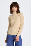 STRETCH COTTON CABLE TURTLENECK