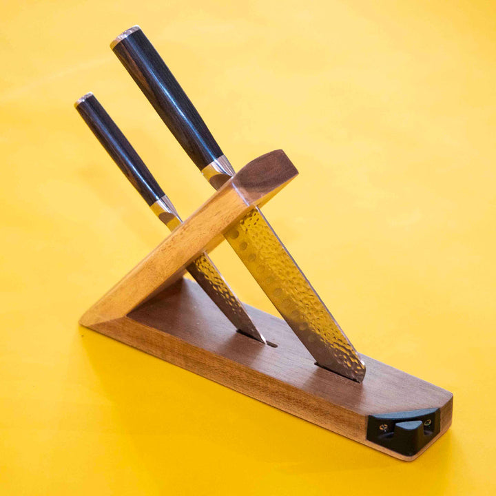 سكاكين على بلوك خشبي + طقم  مقبض ستانلس ستيل مطروق
