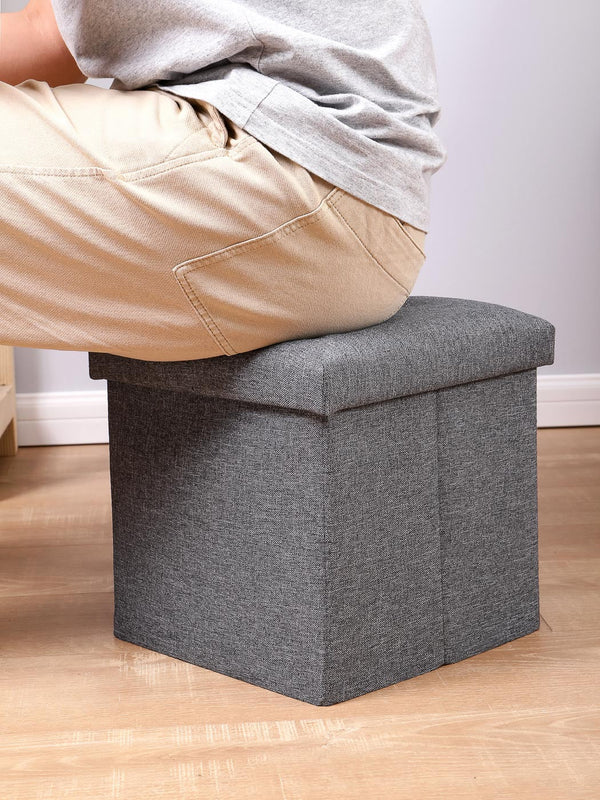 كرسي تخزين مربع من الكتان 30 سم (رمادي)