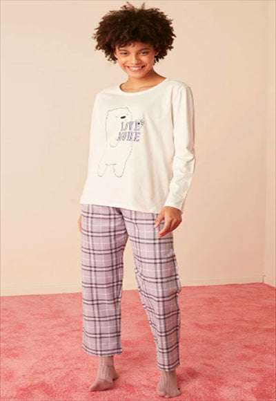 LOVE MORE CHECKED LS PANT SET
